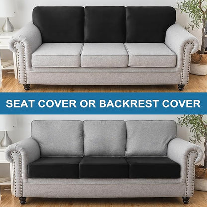 Couch Cover Stretch Velvet Sofa Cushion Cover 2-Piece - Elastic Washable Slipcover for Seat or Backrest, Couch Seat Covers for Sofas (Black)