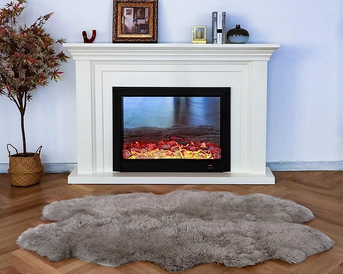 WaySoft New Zealand Sheepskin Area Rug – Genuine Fluffy Wool, Multiple Sizes, Bedroom or Living Room Decor(4ft x 6ft,Grey Beige)