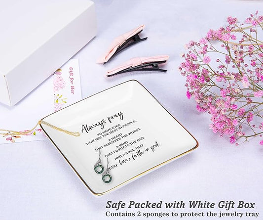 Christian Scripture Religious Bible Verse Gifts,Inspirational Gift,Always Pray,Never Loses Faith in God-Affirmation Gifts,Mother's Day,Birthday,Christmas Gift-Jewelry Tray Trinket Holder Ring Dish