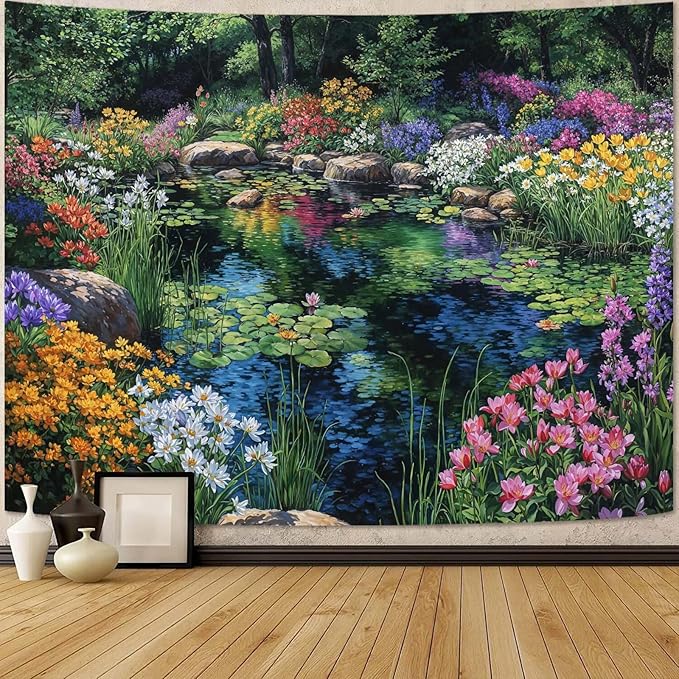 kampdream Scenery Tapestry, Colorful Bloom Landscape Wall Hanging, Nature Home Decor for Bedroom and Living Room Aesthetic Wall Art Decoration