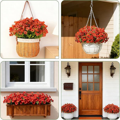 Artificial Fall Flowers for Outdoor Indoor Realistic Faux Flower Garden Home Decoration, Hanging Autumn Fall Decor Daisy with Eucalyptus Leaves Fake Plants Greenery Porch Patio Front Door Decors
