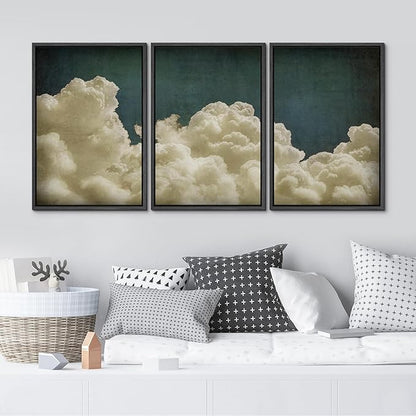 MUDECOR Framed Wall Art Print Set Vintage Cloudscape Dreamy Cotton Clouds Illustrations Modern Art Decorative Colorful Chic for Living Room, Bedroom, Office - 24"x36"x3 Black