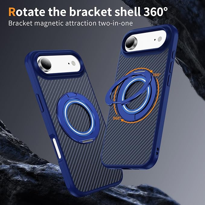 Mag-Stand Carbon Fiber Case for iPhone 17 Air, 360° Rotate Magnetic Stand, Compatible with MagSafe, 15FT Military Protection, Slim Shockproof Magnetic Kickstand Mag Phone Case for Men Women