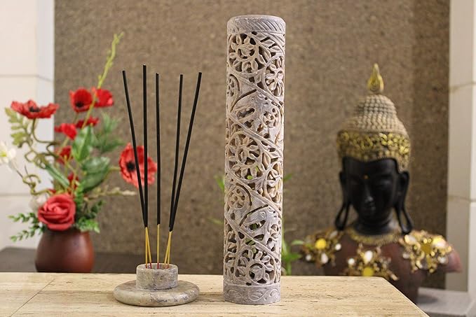 Carry Me Marble Soapstone Incense Stick Holder | Candle Burner | Tea Light Holder - Perfect Handmade Elephant Carving for Gifting. Decorative Home and Office Decor.(3 x 3 x 11 Inches)