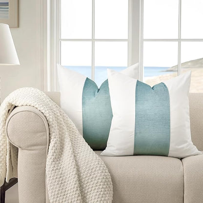 EVERGRACE x Kinsey Walsh Signature Velvet Panel Cotton Pillow Covers Set of 2, Decorative Pillow Covers 20"x20" for Couch, Square Cushion Cases for Sofa Bedroom Living Room, Aquamarine
