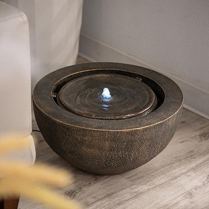 Xbrand 19.8" W Round Polyresin Indoor/Outdoor Sphere Fountain w/LED Light, Bronze