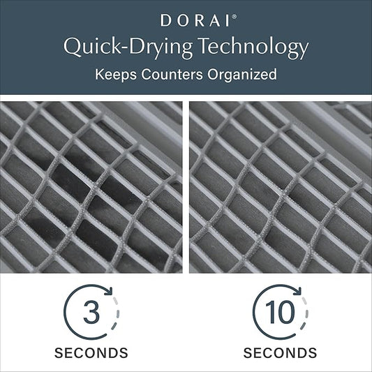 Dorai Home Collapsible Dish Drying Rack and Stone Pad – Foldable Drying Rack with Instant-Dry Stone Mat – Space-Saving Collapsible Drainer for Kitchen Counter - 19.9" x 15.2" (Slate)
