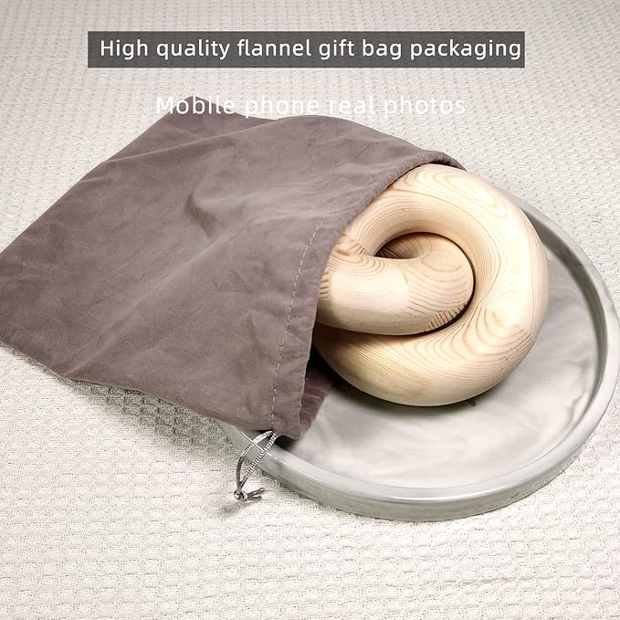 Double Ring Chain Link Decor - 2-Link Wood Knot, Hand Carved Pine Boho Bead, Suitable for Bedroom, Living Room, Coffee Shop Decoration (Wood Color)
