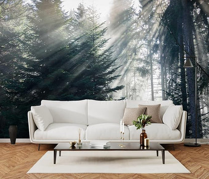 Silk Cloth Wall Sticker Decoration, Forest in The Fog Mural-203, Non-self-Adhesive, Waterproof, Wall