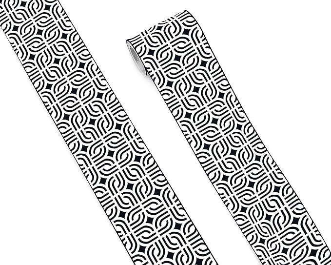 FLFK Mirror Frame Border - Black and White Peel and Stick Wall Borders Wallpaper Decal Trim Tape Geometric Pattern 4" x 240"