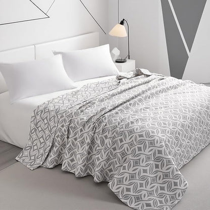 NTBAY 3 Layers Cotton Muslin 68x92 Twin Bed Blanket, Super Soft Breathable Thermal Yarn Dyed Quilt for Adults, Perfect Lightweight Blanket for Couch Sofa Bed All Seasons, Grey Twisted Line