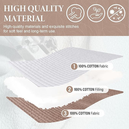 SahSahCasa 100% Cotton 120"x102" Oversized Bedspread Coverlet Quilt Set, Oversized Queen Quilted Bedspread Reversible Extra Large Quilt, XL Bed Spread Lightweight Comforter, 3pc, Brown/Gray/White