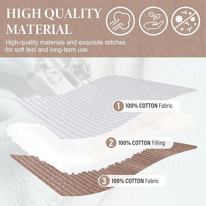 SahSahCasa 100% Cotton 120"x120" Oversized California King Bedspread Coverlet Quilt Set, Cal King Quilted Bedspread Extra Large Reversible XL Bed Spread Lightweight Comforter, Brown/Gray/White