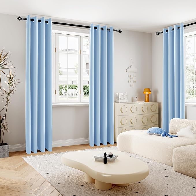 DUALIFE Sky Blue Blackout Curtain Panels/Drapes for Living Room 96 Inch Length Solid Energy Efficient Room Darkening Bedroom Curtains Thermal Insulated Grommet Top 52x96 Inches Cerulean 2 Panels