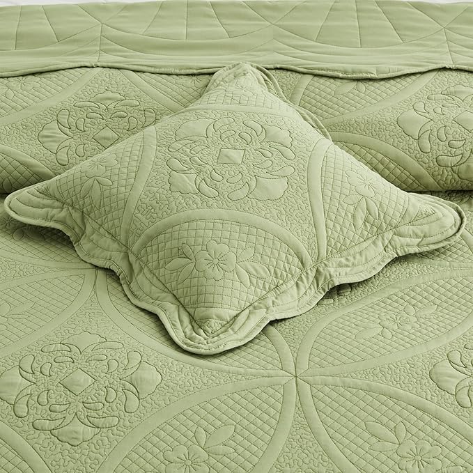 Oversized Bedspread - King Size Bedding Cover - Modern & Contemporary Coverlet Set, Real Stitching, Reversible, Lightweight, 5 Piece, Sage Green