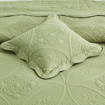 Oversized Bedspread - King Size Bedding Cover - Modern & Contemporary Coverlet Set, Real Stitching, Reversible, Lightweight, 5 Piece, Sage Green