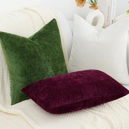 decorUhome Chenille Burgundy Spring Throw Pillow Covers 16x16 Inch Set of 2, Decorative Soft Couch Pillow Covers Solid Dyed Accent Farmhouse Neutral Square Pillow Cases for Sofa