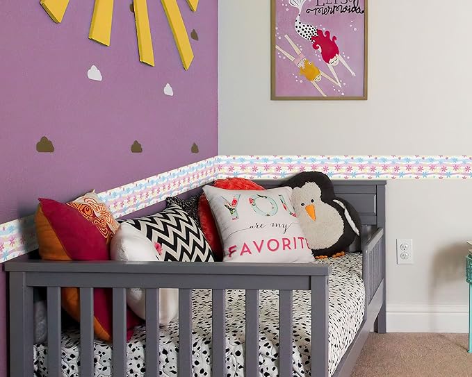 FLFK Mirror Border,Rainbow Flowers Peel and Stick Wallpaper Border Self Adhesive Wall Paper Borders for Bedroom Living Room Girl's Room Kitchen Bathroom 4"x240"