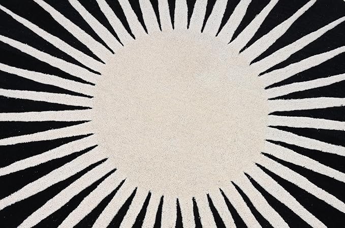 Modern Round Area Rug – Hand-Tufted with 100% NZ Wool, Thick & Soft Circular Carpet for Living Room, Bedroom & Dining Room Decor (Black, 3' Round)