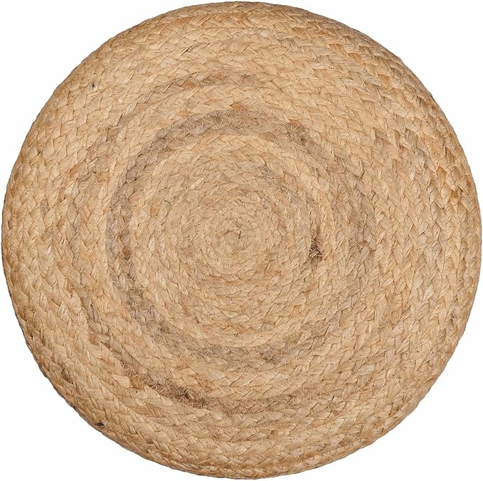 REDEARTH · Cylindrical Pouf Foot Stool Ottoman - Jute Braided Pouffe Poof Accent Sitting Footrest for The Living Room, Bedroom, Nursery, Patio, Lounge - Set of 2 (14.5”X14.5”X16”; Natural Olive)