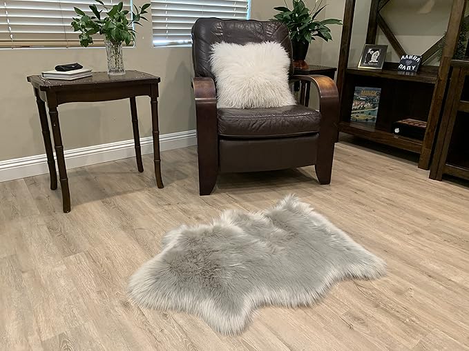 LAMBZY Faux Sheepskin Super Soft Hypoallergenic Silky Shag Rug for Living Room, Kids Room, Sofa (Single 2'x3', Grey)