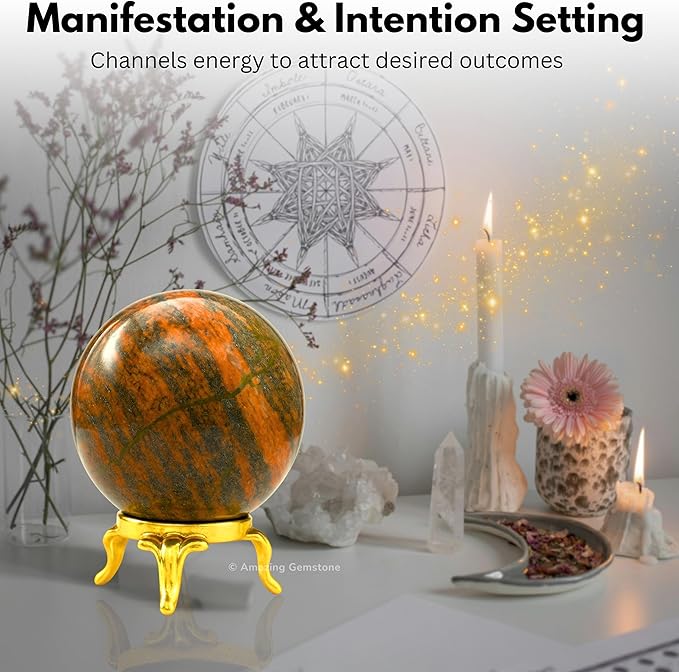Amazing Gemstone Unakite Crystal Ball with Stand - 1.5 Inches Crystal Sphere Meditation Balls for Witchcraft and Decorative Balls