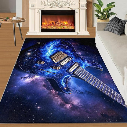 Guitar 2x3 Area Rugs for Living Room -Musical Instruments Washable Rug Starry Sky Non-Slip Carpet Indoor Floor Stain Resistant Thin Carpets for Bedroom Dining Room Home Office
