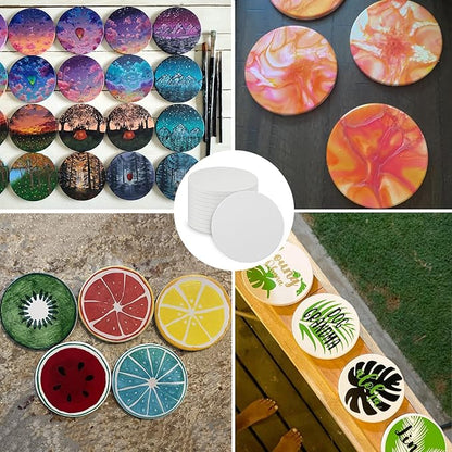 GNIEMCKIN 60 Pieces 4 Inch Round Blank Ceramic Coasters, Unglazed Ceramic Tiles Coasters, Ceramic Tiles with Cork Backing Pads for Painting, DIY Crafts, Mosaics, Circular, White.