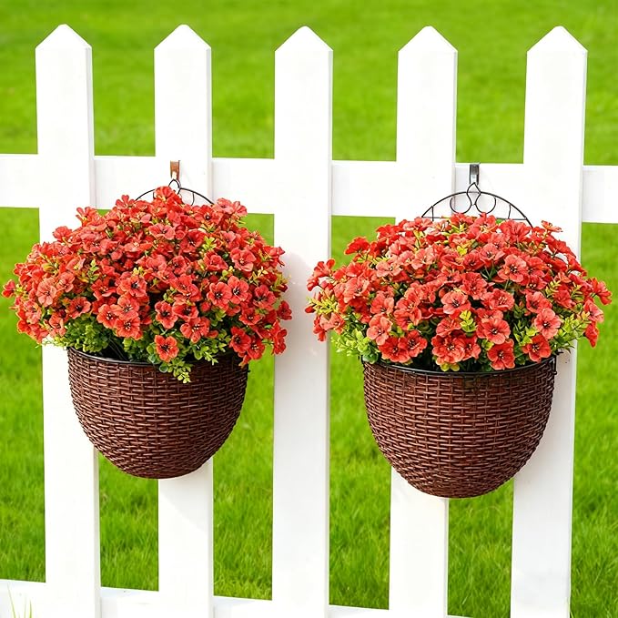 Artificial Fall Flowers for Outdoor Indoor Realistic Faux Flower Garden Home Decoration, Hanging Autumn Fall Decor Daisy with Eucalyptus Leaves Fake Plants Greenery Porch Patio Front Door Decors