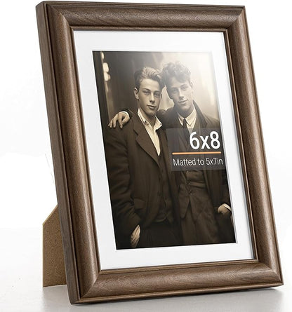 Heimlove 6x8 Picture Frame,6 x 8 Natural Solid Walnut Wood Frame with Tempered Glass,6"x8" Handcrafted Wood Frame Matted to 5x7 Photos for Wall or Tabletop Family picture Display,1 Pack