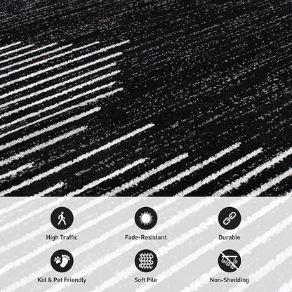 Rugshop Bohemian Stripe Stain Resistant High Traffic Living Room Kitchen Bedroom Dining Home Office Runner Rug 2'7" x 10' Black