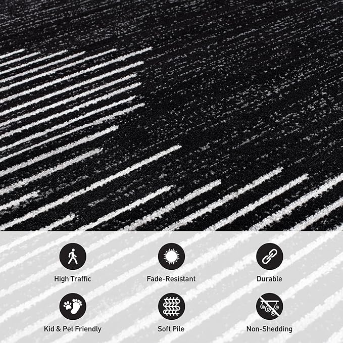 Rugshop Bohemian Stripe Stain Resistant High Traffic Living Room Kitchen Bedroom Dining Home Office Area Rug 2'7" x 4' Black