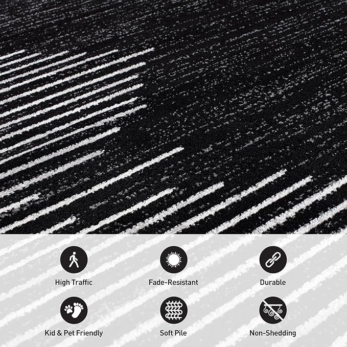 Rugshop Bohemian Stripe Stain Resistant High Traffic Living Room Kitchen Bedroom Dining Home Office Runner Rug 2'7" x 8' Black
