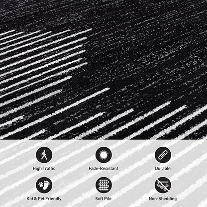 Rugshop Bohemian Stripe Stain Resistant High Traffic Living Room Kitchen Bedroom Dining Home Office Runner Rug 2'7" x 8' Black
