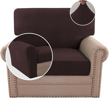 H.VERSAILTEX Multi-Pieces Chair Covers Stretch Couch Covers Form Fitted Seat and Back Cushions Protectors (1 Seat + 1 Back + 2 Armrest Covers), Chocolate