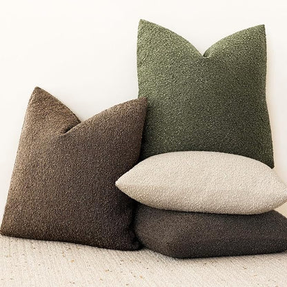 Foindtower Decorative Textured Boucle Throw Pillow Covers Accent Solid Pillow Cases Neutral Soft Cozy Couch Cushion Case for Chair Sofa Bedroom Living Room Home Decor 22x22 Inch,1PC,Chocolate