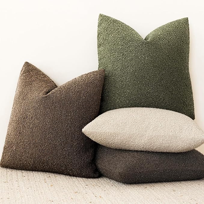 Foindtower Decorative Textured Boucle Throw Pillow Covers Accent Solid Lumbar Pillow Cases Neutral Soft Couch Cushion Case for Chair Sofa Bedroom Living Room Home Decor 12x20 Inch,1PC,Chocolate