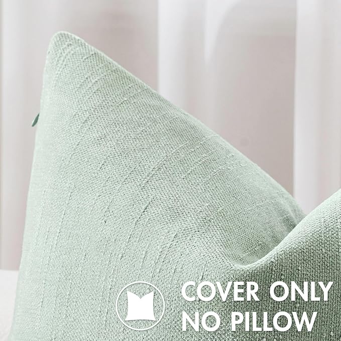 MIULEE Pack of 2 Decorative Throw Pillow Covers Soft Chenille Throw Pillows Solid Textured Cushion Covers for Spring Couch Sofa Bedroom Living Room 20x20 Inch, Light Green