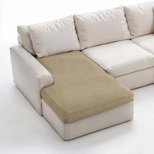 CHUN YI Stretch Sectional Couch Covers 1 Piece Chaise Lounge Slipcover L Shape Separate Cushion, Chaise Couch Cover for Both Left/Right Sectional Couch (Chaise Cover, Khaki)