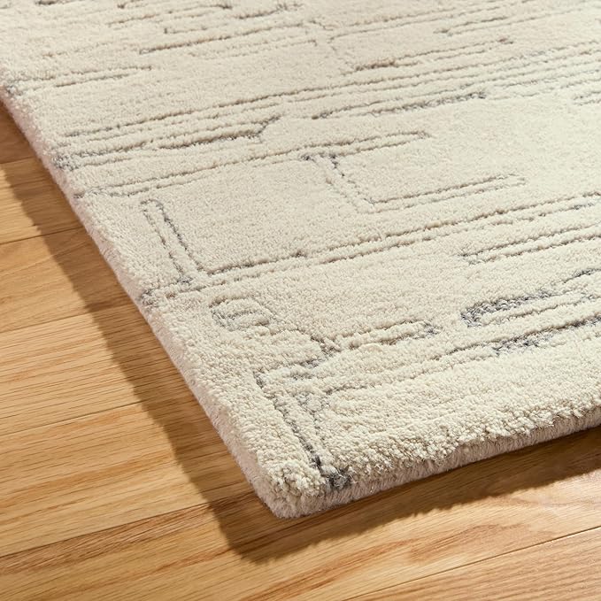 TOWN & COUNTRY LUXE Remi Abstract Line Art Handcrafted 100% Wool Area Rug, Beige/Blue, 9"x12"