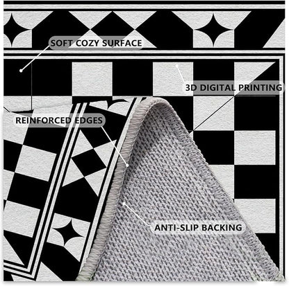 Black and White Checkered Rug, Checkered Rug, Modern Geometric Pattern Carpet, Retro Machine Washable Non Slip Area Rugs, Contemporary Rugs for Living Room/Bedroom 5x6
