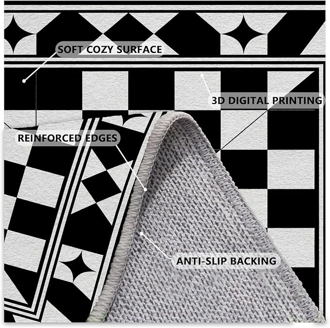 Black and White Checkered Rug, Checkered Rug, Modern Geometric Pattern Carpet, Retro Machine Washable Non Slip Area Rugs, Contemporary Rugs for Living Room/Bedroom 3x4