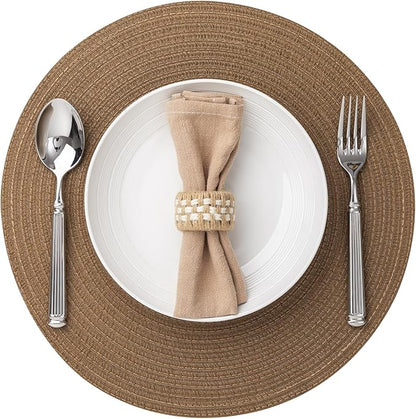Round Placemats Set of 12 Woven Placemats Washable Braided Table Mats for Dining Table Heat Resistant Non-Slip Circle Place Mats(Brown)