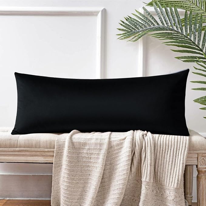 Artscope Luxury Velvet Lumbar Pillow Cover Super Soft Decorative Rectangle Throw Pillow Covers Case Cushion Covers for Sofa Couch Bedroom Car Decor 14x36 Inch Black