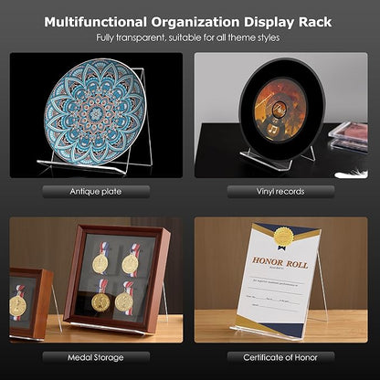 SANRUI 2 Pack 10 Inch Acrylic Book Display Stand, A4 Clear Easel Base Holder, Vinyl Record Display Rack for Home Office Album, CD, Magazine, Postcard, Picture, Plate, LP Cover, Artworks, Phone, Tablet
