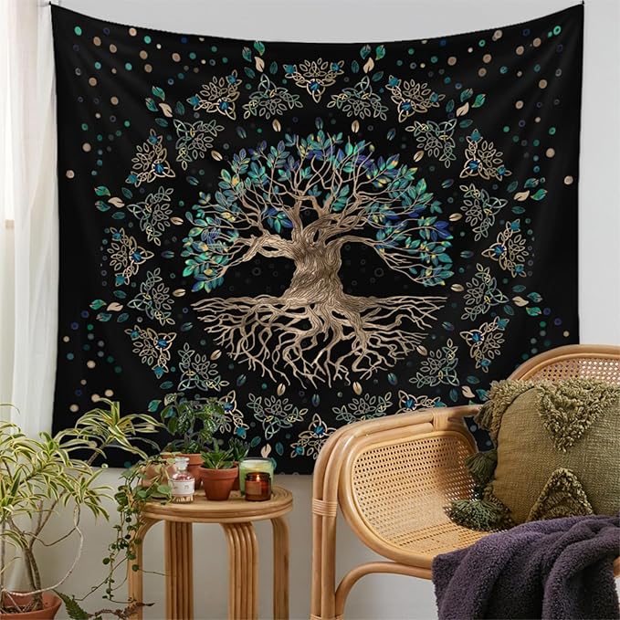 Tree of Life Tapestry Vintage Green Tapertry Retro Life Tree Aesthetic Easy Installation HD Digital Print Wall Hanging for Bedroom Living Room Dorm Home Decor(Green Tree, 50"x60")