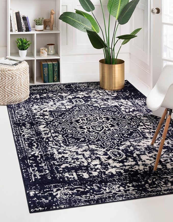 Rugs.com Arlington Collection Rug – 7' x 10' Navy Blue Medium-Pile Rug Perfect for Living Rooms, Large Dining Rooms, Open Floorplans