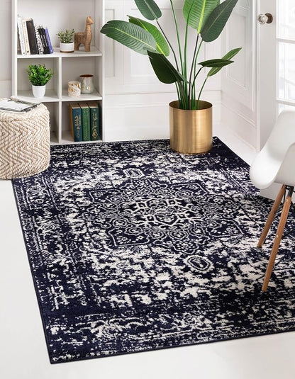Rugs.com Arlington Collection Rug – 7' x 10' Navy Blue Medium-Pile Rug Perfect for Living Rooms, Large Dining Rooms, Open Floorplans