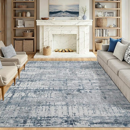 5x7 Area Rugs for Bedroom Living Room,Non-Slip Washable Rug, Modern Abstract Blue Grey Rugs for Dining Room, Foldable Thin Indoor Carpet Stain Resistant(Blue Grey)