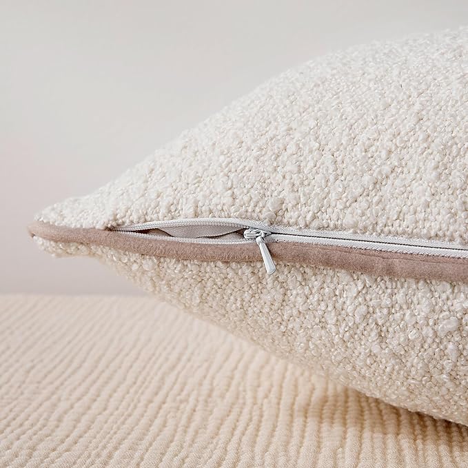 Amazon Basics Boucle Throw Pillow Covers for Couch, Living Room, Home Decor with Hidden Zipper, White, 20×20in, Pack of 2